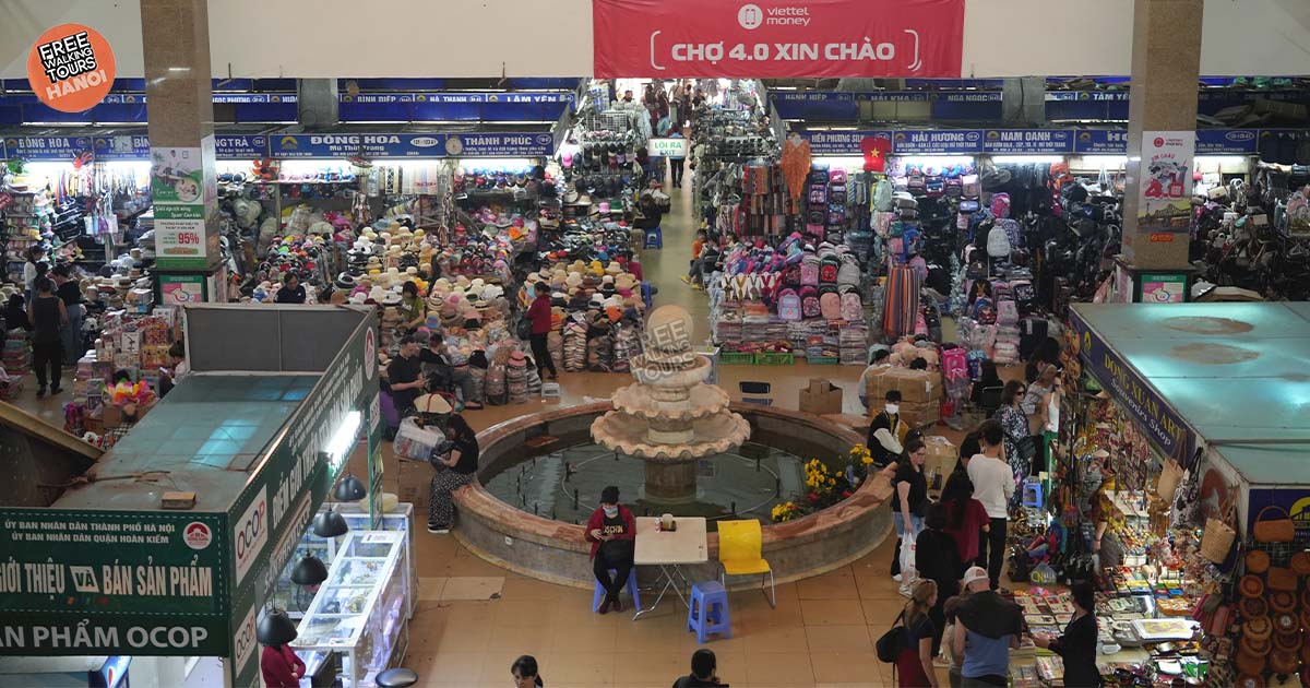 Dong Xuan Market busy indoor shopping area